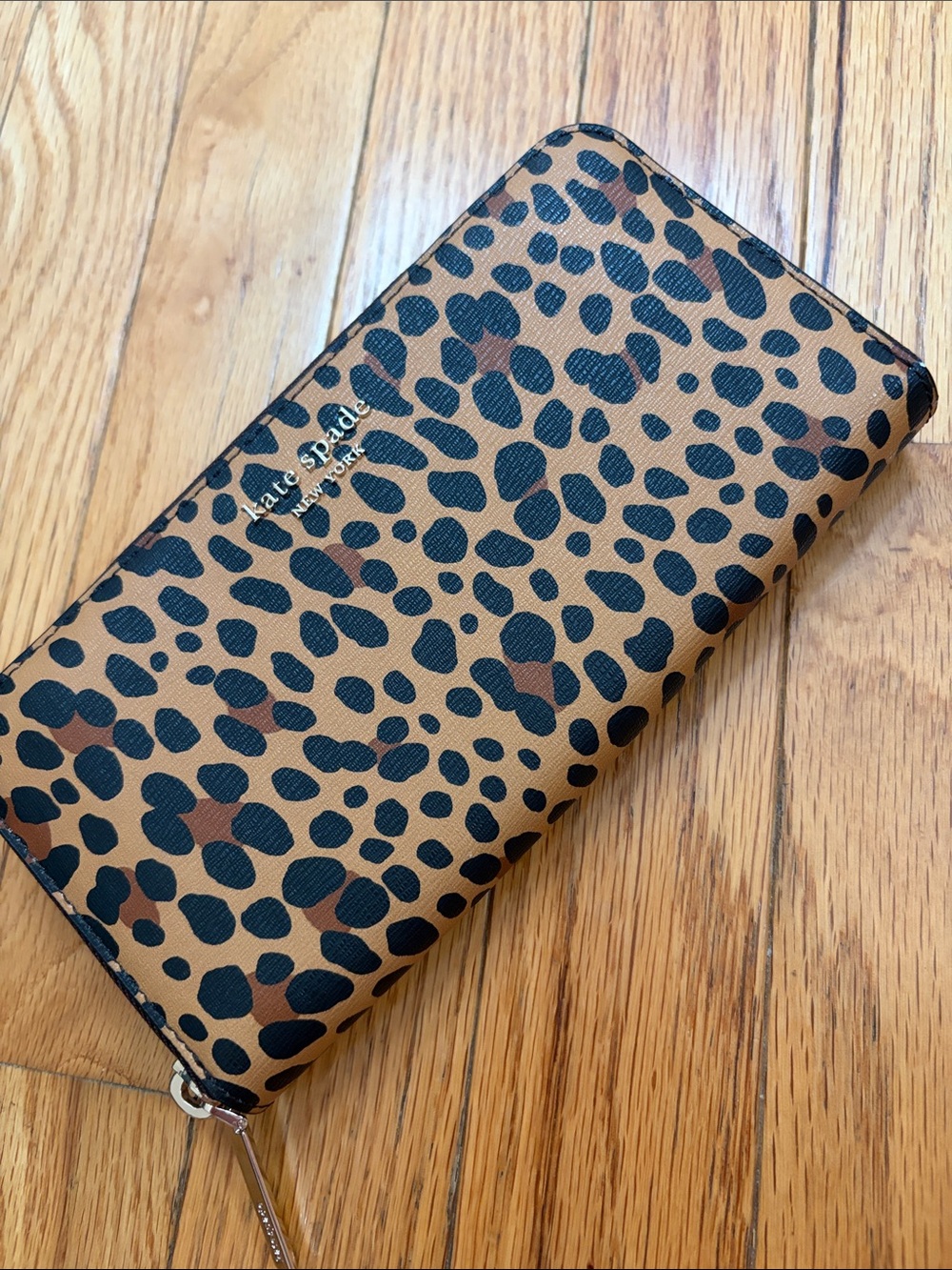 kate spade Leopard Print Zip Around Wallet in Tan & Black